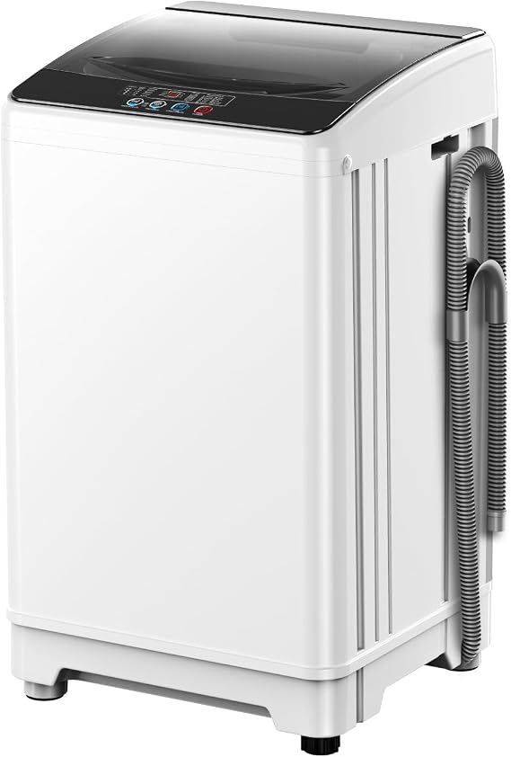 18lbs Portable Washing Machine, Full Automatic Washer and Dryer, 2.4 Cu Ft Compact with Drain Pump, 10 Wash Programs & 8 Water Levels, Ideal for Apartment, RV, Home Use, White
