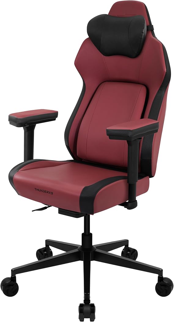 ThunderX3 Core Smart Modern Gaming Chair Red - Ergonomic Office Chair Automatic Back Support Synchronous Mechanism 3D Armrests Faux Leather for Users up to 125 kg 165-190 cm