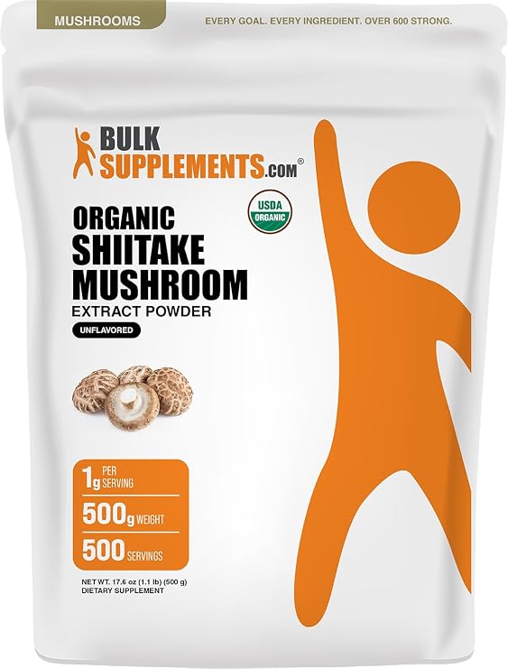 Organic Shiitake Mushroom Extract Powder - Organic Shiitake Mushroom Powder Supplement, Immune Support - Vegan & Gluten Free, 1g per Serving, 500g (1.1 lbs) (Pack of 1)