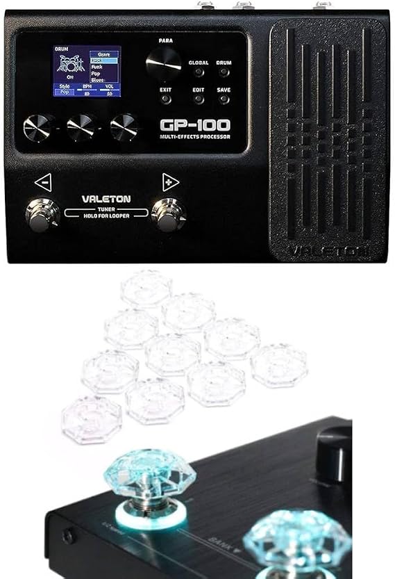 Valeton GP-100 Guitar Bass Amp Modeling IR Cabinets Simulation Multi Language Multi-Effects with Expression Pedal Audio Interface (BLACK) and Hotone Karat Cap Transparent Footswitch Cover bundle