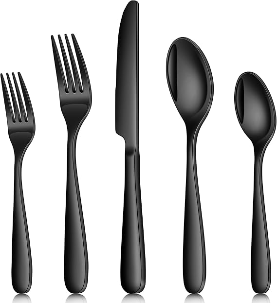 Black Silverware Set, Ollex 50-Piece Black Flatware Set for 10 Mirror Finish Stainless Steel Eating Utensils Sets Include Forks Spoons and Knives Tableware Kitchen Cutlery Sets, Dishwasher Safe
