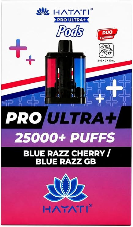 HAYATI Pro Ultra+25000+ Pods, Blue Razz Cherry/Blue Razz GB – Refillable Pod System Long Lasting & Easy Install