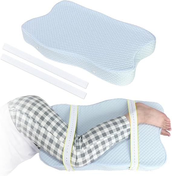 Knee Pillow for Side Sleepers with Strap, Wedge Pillow Between Legs for Pain Relief & Spine Alignment Hip Leg Elevation Support Pillows for Sleeping, Pregnancy Memory Foam Inner Thigh Pillow