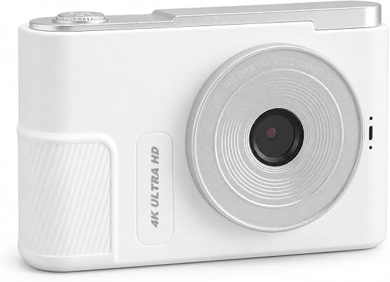 4K Digital Camera, White 48MP Autofocus Vlogging Point and Shoot Compact Camera with 16X Zoom 2.4" Screen, for Kids Students