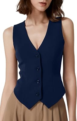 QINSEN Womens V Neck Vest Top Sleeveless Button Down Fully Lined Solid Going Out Crop Tops