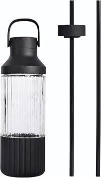 BEAST Health 25 oz Glass Water Bottle with Straw Lid & Carry Lid, Borosilicate Wide Mouth Bottle with Silicone Base, Leak-Proof, BPA-Free, Dishwasher Safe, Carbon Black