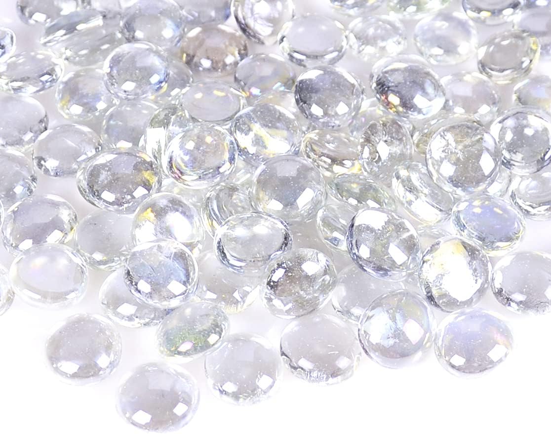 KINGOU Flat Glass GemsMarblesStonesBeads for Vase Filler, Table Scatter, Games - 1 Lbs 17-19mm, Approx. 34 Clear, Standard