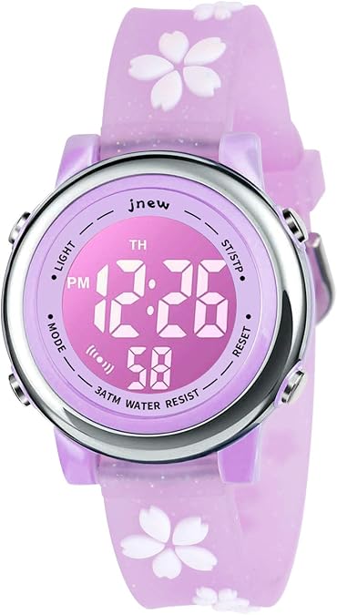 Kids Watch 3D Cartoon Toddler Wrist Digital Watch Waterproof 7 Color Lights with Alarm Stopwatch for 3-10 Year Boys Girls Little Child (Butterfly B-L Purple)