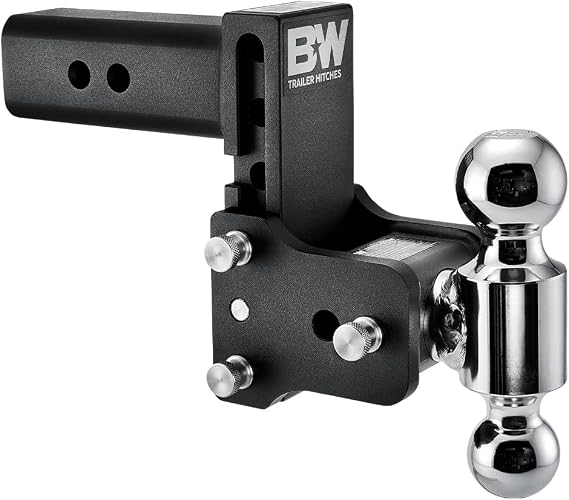 B&W Trailer Hitches Tow & Stow Adjustable Trailer Hitch Ball Mount - Fits 2.5" Receiver, Dual Ball (2" x 2-5/16"), 5" Drop, 18,000 GTW - TS20037B
