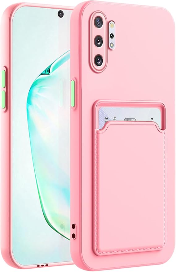 Galaxy Note 10 Plus Case with Card Holder Slot - TPU Soft, Scratch-Resistant Slim Card Slot Wallet Case - Pink