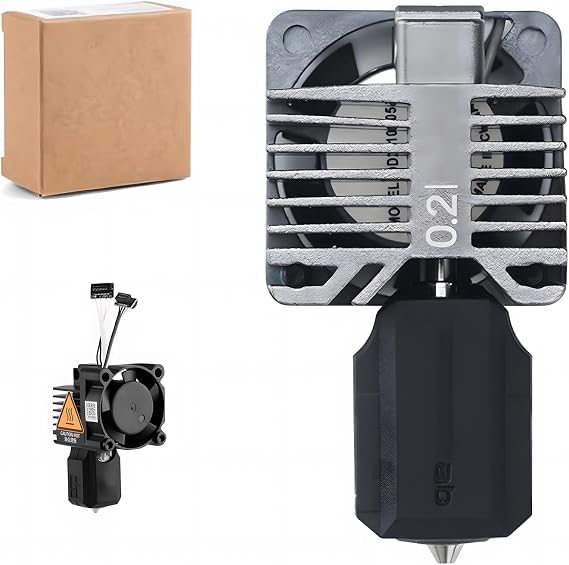 Original Bamboo Lab Complete Hotend Assembly with Stainless Steel 0.2mm Nozzle, Ceramic Heater, Thermistor, Cooling Fan, and Silicone Sock for P1S/P1P 3D Printer Extruder Heating Block Replacement