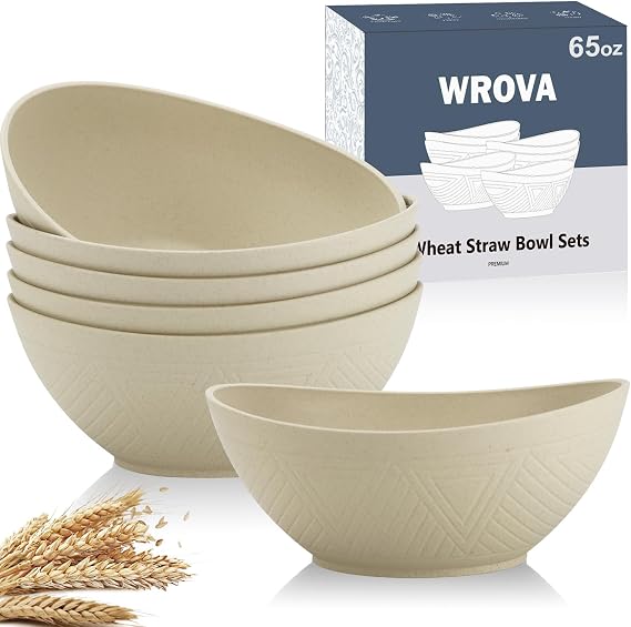 Wrova Big Wheat Straw Bowls, Large Salad Bowls Set of 6,Serving Bowls Beige