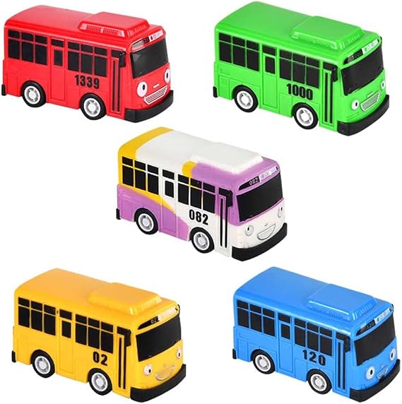 dierjueyers 5Pcs Little Bus Tayo Toy, Pull Back Mini Bus Toy Set, Cartoon Colors Cars Model, Gift for Friend and Children 5