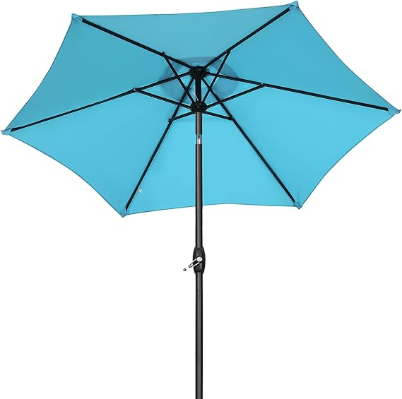 9ft Patio Umbrella Outdoor Portable Table Market Umbrella with Push Button Tilt/Crank Waterproof UV-proof-Blue