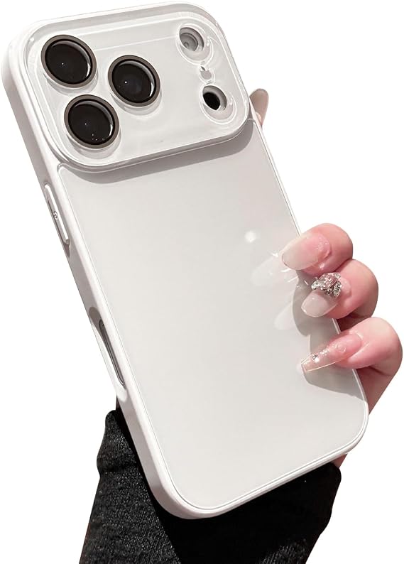 iPhone 18 Pro Max/17 Pro Max用 シンプル 強化ガラス ケース - ホワイト