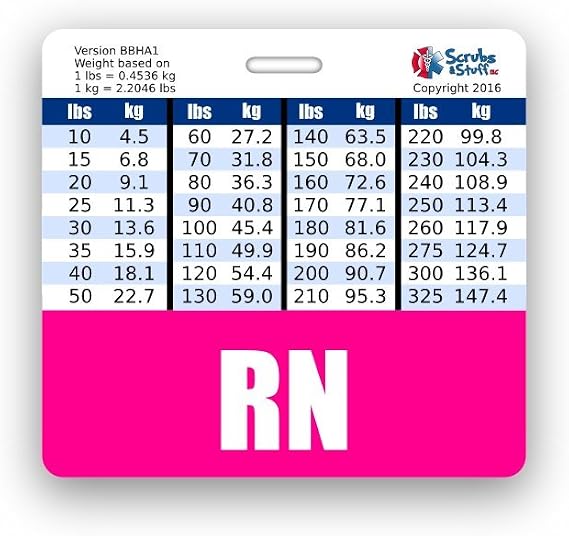 RN Badge Buddy Horizontal w/Height & Weight Conversion Charts (Pink)