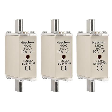 Heschen NH Fuse Link, Ceramic Fuses, NH000, gG Type, Knife Type Contact, Front Indicator Combination Detector, Pack of 3 (6, Amps)