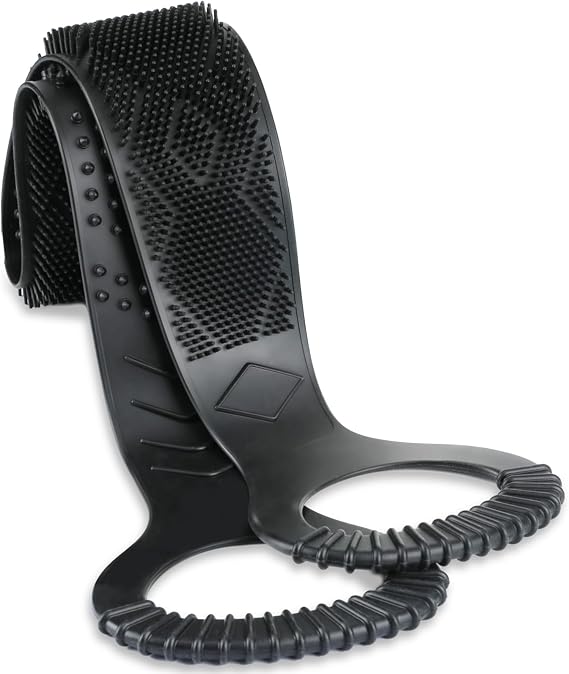 FREATECH Silicone Back Scrubber for Shower, 36" Dual-Sided Back Washer Exfoliator Strap to Clean, Exfoliate and Massage, Easily Cover the Entire Back for Men Women, Easy to Clean, Black