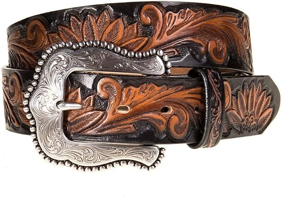 Tony Lama Women's 1.5" Black Delheart Daisy Belt Black M