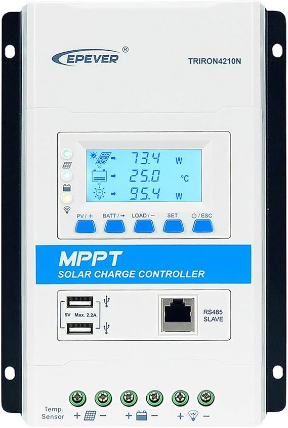 EPEVER MPPT Solar Charge Controller 40A 12V 24V Auto Max PV 100V Solar Panel 520W/1040W Charger Regulator Triron4210N DS2+UCS Module for Sealed Gel AGM Flooded LiFePO4 User