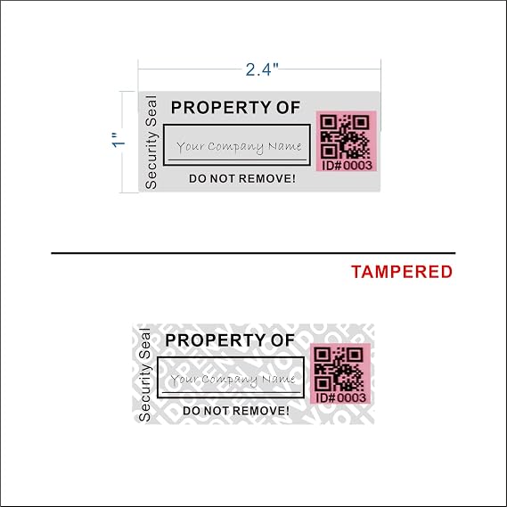 100pcs 1" x 2.4" Custom Printable Tamper Evident Security Asset Tags