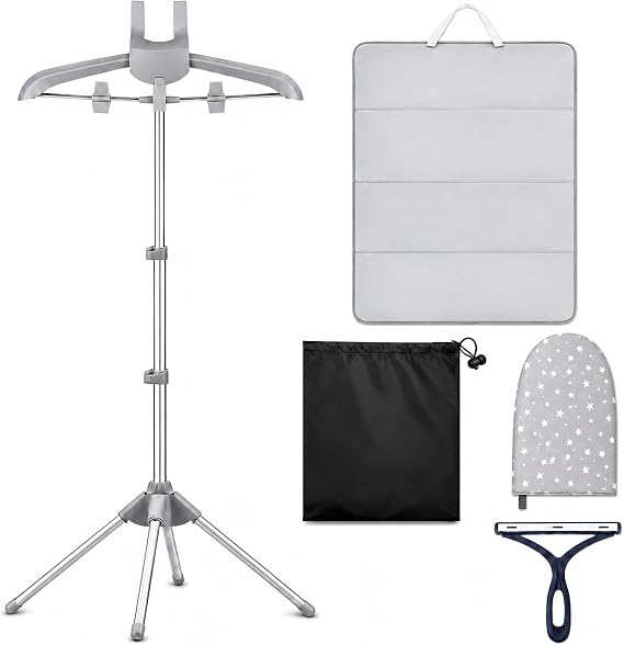 Foldable Garment Steamer Hanger Stand Kit, Adjustable Clothes Steaming Rack