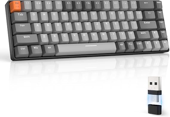 MAGIC-REFINER RK68 Wireless Mechanical Keyboard, 60% Percent Gaming Keyboard, Apex Pro Mini 2.4Ghz/Bluetooth 5.0 Dual Mode 2-in-1 Receiver 68 Keys Hot Swappable Keyboard Linear Red Switch for PC/MAC
