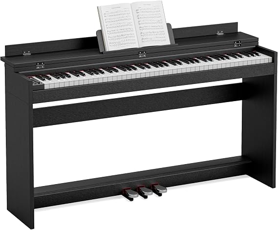 88 Key Full Size Weighted Digital Piano Keyboard,Hammer Action Electric Piano with Professional Three-Pedal & Multi-Functional Dust Cover, Black