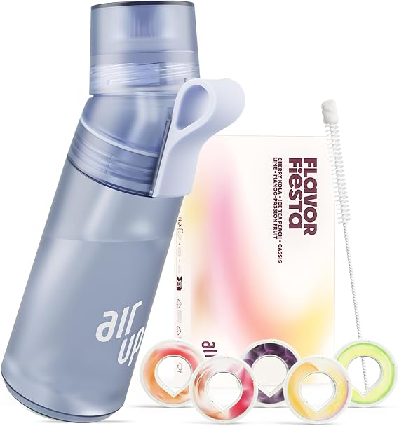 air up Original Twist Pro Blueberry Starter Set Water Bottle with 5 Flavour Pods + Straw Brush | 600ml | Dishwasher Safe, BPA Free