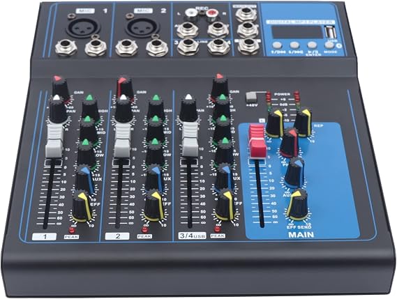 Professional Mixer Sound Board Console 4 Channel Live Studio Audio Mixer Mixing Console XLR LINE 48V Phantom,Black Bluetooth USB Audio Mixer 4 Channel-A
