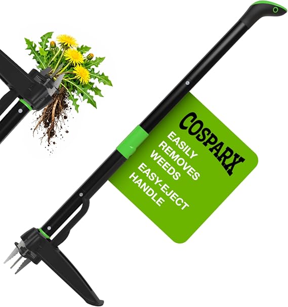 Weed Puller Tool with Long 43 Handle, No Bending, Easy Eject Removes Weeds Effortlessly, Sturdy Foot Pedal & Lightweight Aluminum - 4-Claw Hand Weeding Tool
