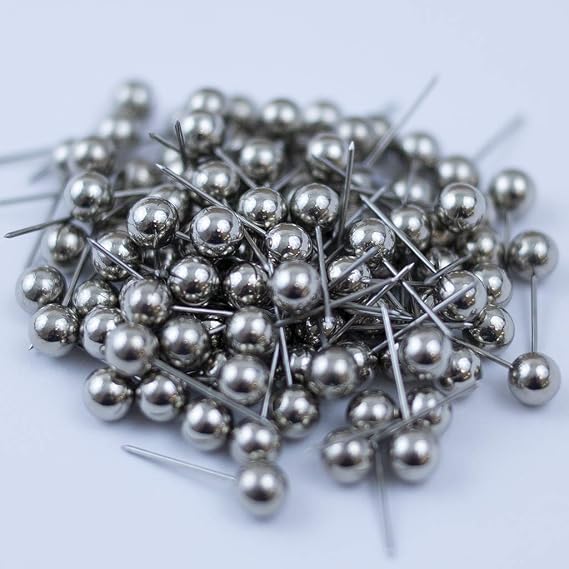 Push Pin Tacks for Photo Wall, Whiteboard, Cork Board, Map, Bulletin Board, Office or Home | 5 mm Head, 11 mm Point | Designed in The USA | Silver, Pack of 50