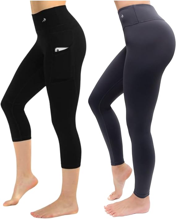 CompressionZ High-Waisted Compression Leggings Bundle Black Capri w/Pocket + Carbon Grey Full-Length, 3X-Large | Tummy Control, Non-See-Through, Sweat-Wicking 4-Way Stretch