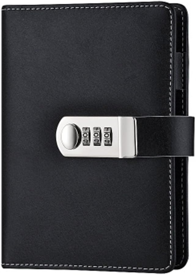 Lock Diary for Girls Notebook Journal with Combination Lock A6 PU Leather Refillable Notepad Black
