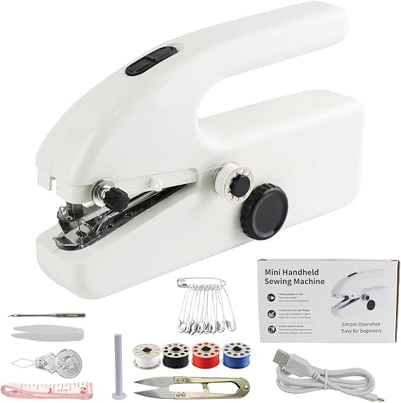 Hand Held Sewing Machines For Adults, Hand Held Sewing Machines For Hemming with Test Fabric(Not second-hand), Easy To Use Rechargeable USB Hand Sewing Machine For Beginners(WHITE-1)