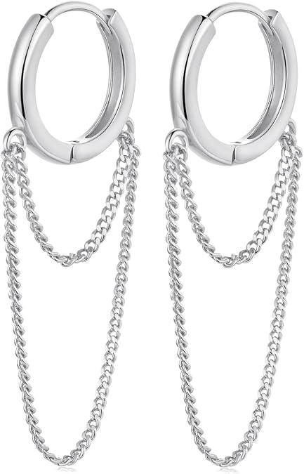BISAER Silver Huggie Hoop Earrings for Women Hypoallergenic, 925 Sterling Silver Post Heart Chain Small Hoop Earrings Lightweight Everyday Jewelry Gift