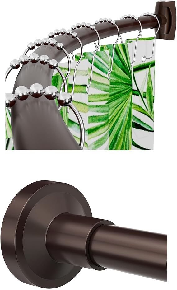 Bonpally Set of Curved Shower Curtain Rod(Chrome,43-72 inches) and Adjustable Tension Shower Rod(Bronze,32-89 inches)