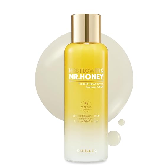 BANILA CO Miss Flower & Mr Honey Propolis Rejuvenating Essence Toner | Hydrating Toner with Propolis Extract & Royal Jelly | Hydrating Korean Skincare for Youthful Radiance (190ml / 6.42 fl oz)
