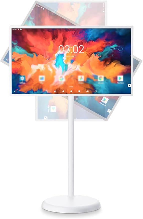 21.5-Inch Portable TV, 1080P Touch Screen Monitor on Wheels with 8MP Camera, AndroidOS, 7800mAh Battery, Rotatable TV Tablet with Remote Control 8G+128G