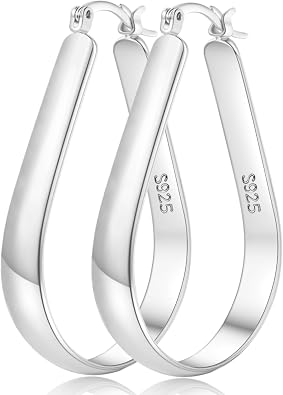 Senteria 5MM Wide Sterling Silver Hoop Earrings For Women Hypoallergenic Thick Silver Hoop Earrings Lightweight Oval Big Hoops Earring for Women 30/40/65MM