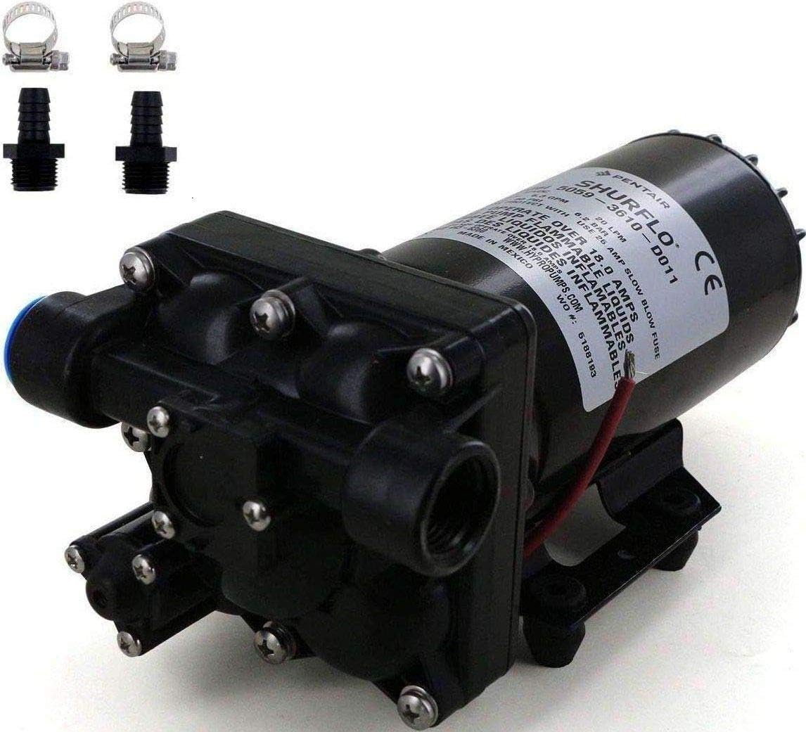 Shurflo 5059-3610-D011 Bypass 12V Diaphragm Pump with Male 12-Inch Hose Barb Kit Bundle, 2 Items