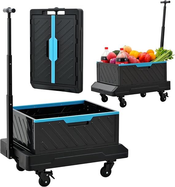 MAXMAN Folding Hand Truck, 132Lbs Heavy Duty Dolly Cart, 4 Silent Wheels