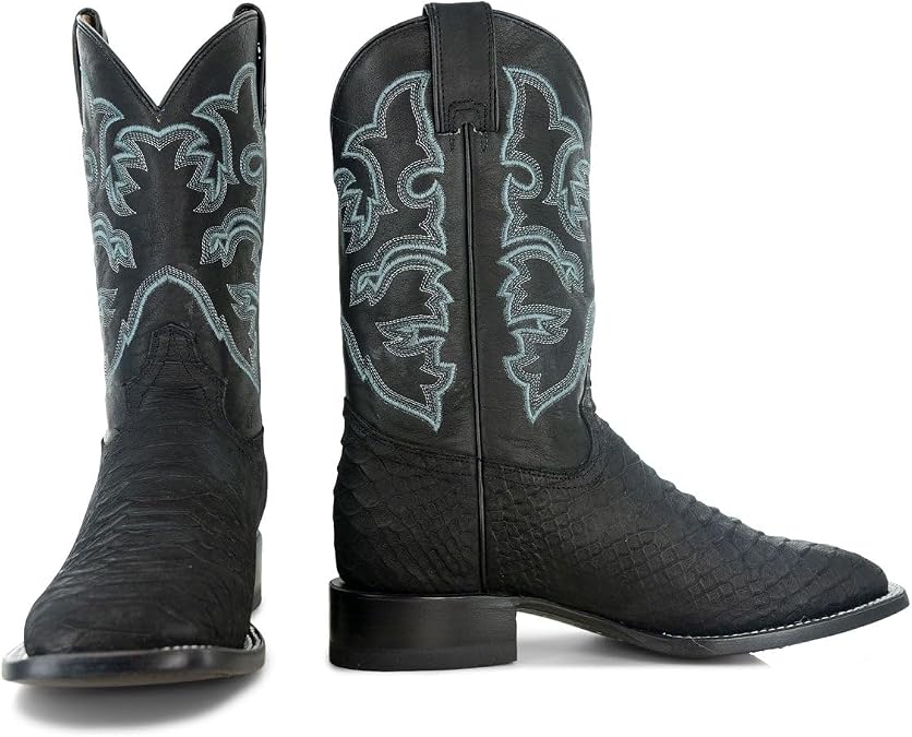 Soto Boots Men's Python Print Square Toe Cowboy Boots H4021