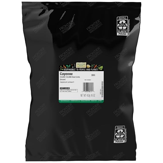 Frontier Co-op Chili Peppers Ground, Cayenne 35,000 HU, Kosher | 1 lb. Bulk Bag | Capsicum annuum L.