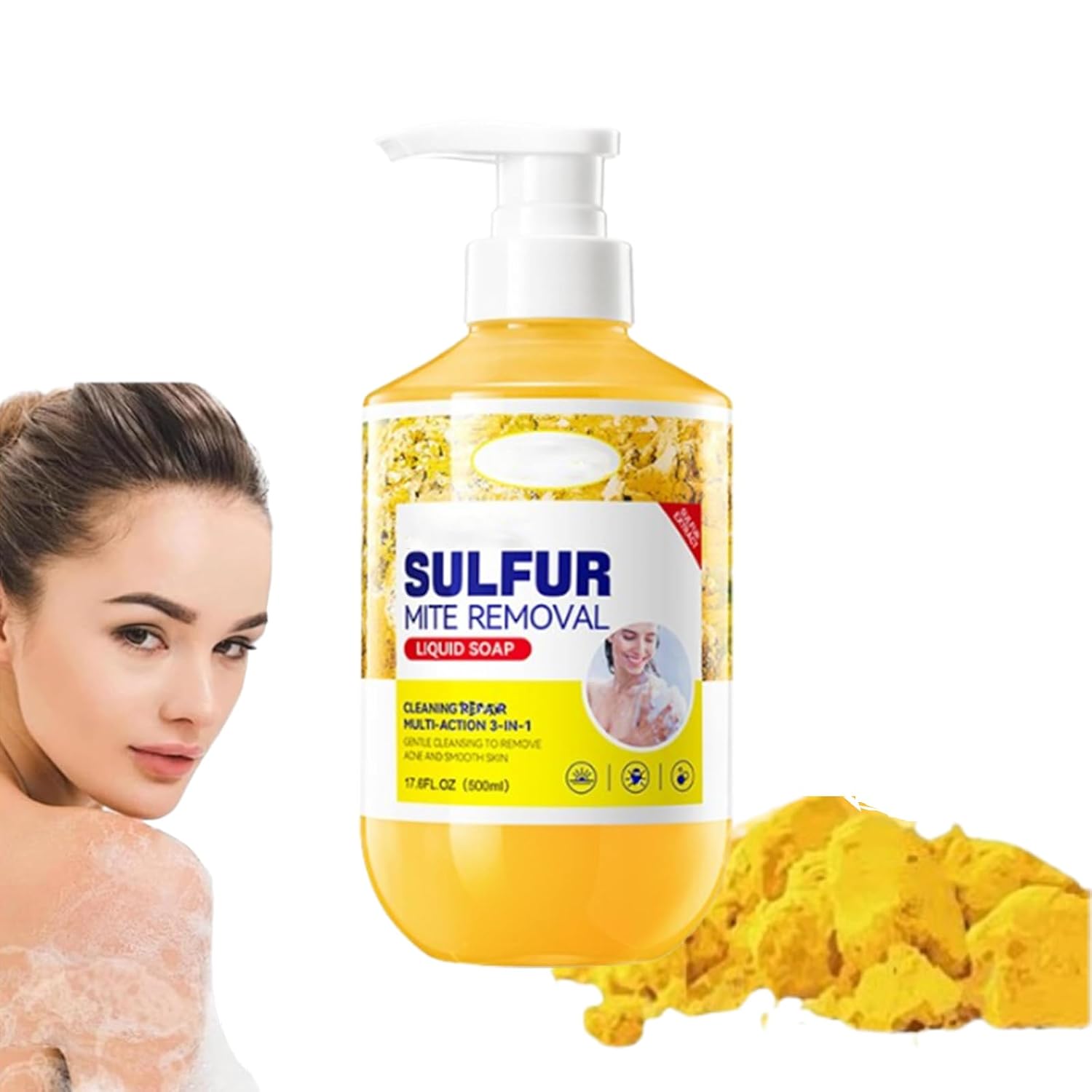 Sulfur Body Wash, Sulfur Body Soap for Women and Men, 500ML Sulphur Cleanser, Washer Cleaner Gel, Sulphur Soap for Acne