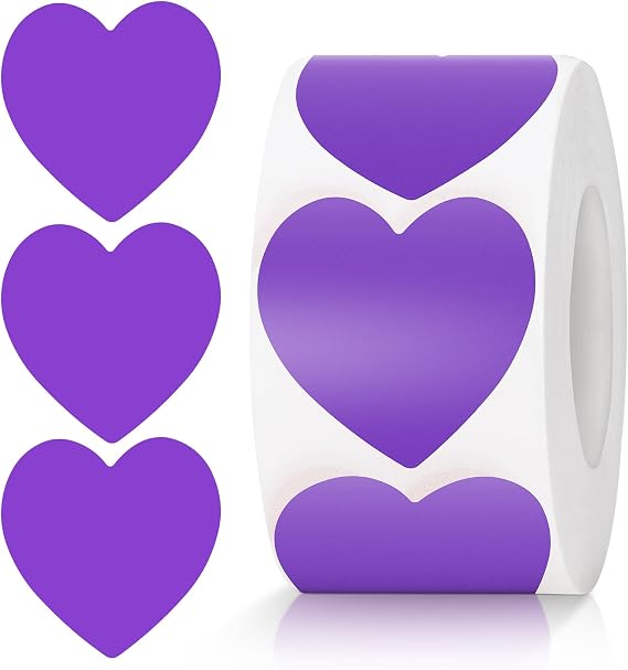 Anwyll Heart Stickers - 500 Pcs 1'' Purple Valentines Stickers