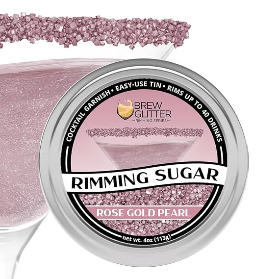 Brew Glitter Rose Gold Rimming Sugar, Cocktail Garnish, 4oz