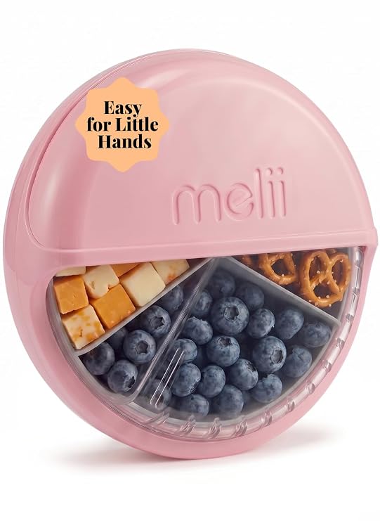 melii Spin Snack Container | 3-Compartment Rotating Snack Box with Sliding Window, BPA-Free, Dishwasher Safe, Portable Snack Container for Kids Ages 3+ (Pink)