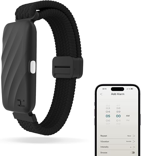 Homedics WakeBand Vibrating Alarm Wristband - Clock Alternative, Black | Silent Alarm Clock, 9 Modes, Snooze Function, App Control, Soft Fabric Band, Wake Up Watch