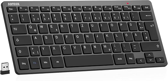 Arteck Wireless Keyboard German QWERTZ Layout Compact USB 2.4GHz Mini Wireless Keyboard with Multimedia Keys Compatible with PC Notebook Laptop Windows 11 10 8 Black